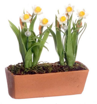 Dollhouse Miniature Daffodils In Window Box, White